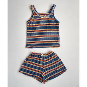 Vtg Rainbow Striped Handmade Two Piece Cami + Shorts Set S/M Retro Sleepwear
